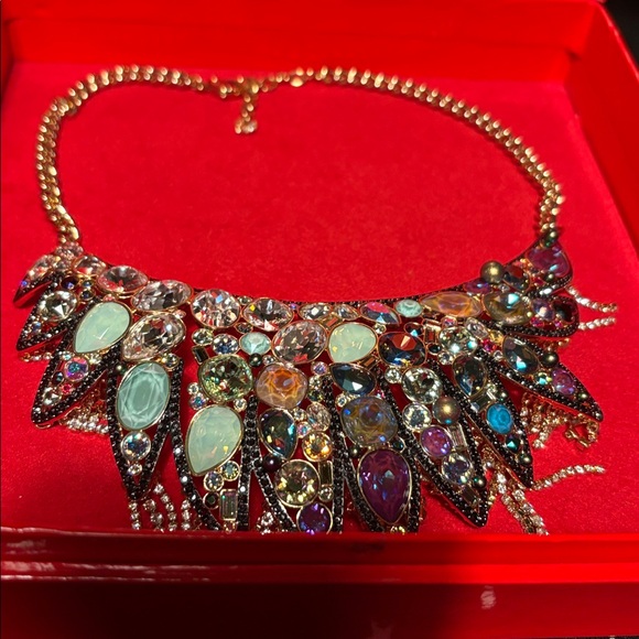 New Swarovski Golden Half Moon Necklace. Multicolor crystals necklace. NEW - Picture 4 of 10